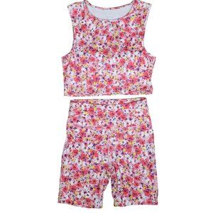 Laundry By Shelli Segal Floral Print Athletic Crop Top & Shorts Set L top M bott